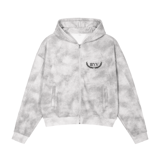 Dirty Washed Zip-Up Fleece Hoodie